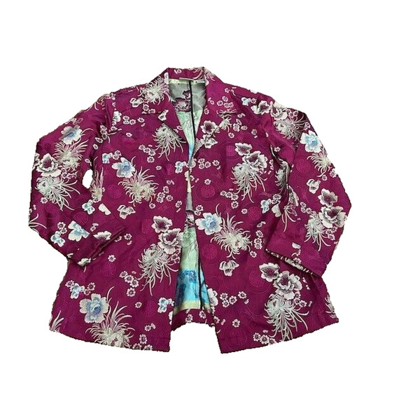 Chico's Blazer Jacket Long Sleeves Collared Open Front Floral Purple Size 1 US M - Picture 1 of 14